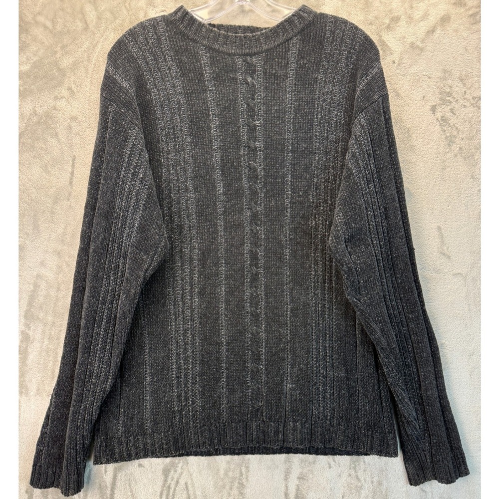 Trader Bay Mens Charcoal Gray Cable Knit Ribbed Crewneck Sweater Small S 40448